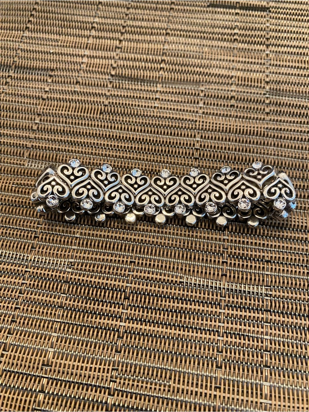 Brighton Silver Heart Filigree Barrette with Clear Crystals - Women Accessories